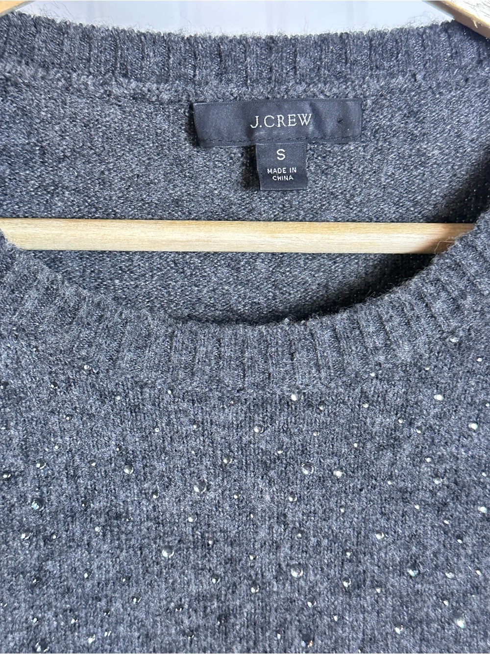 J. Crew Sparkle Soft Merino Wool Alpaca Gray gemstones/crystals S Crew Neck Soft - Picture 5 of 11